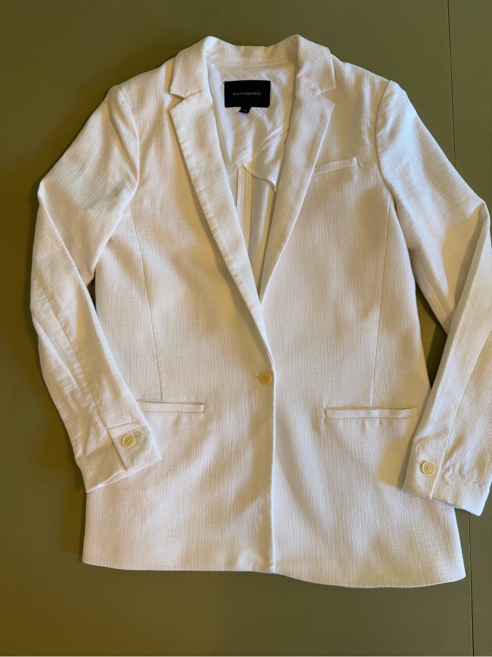 Banana Republic White Textured Single-Button Suit Jacket